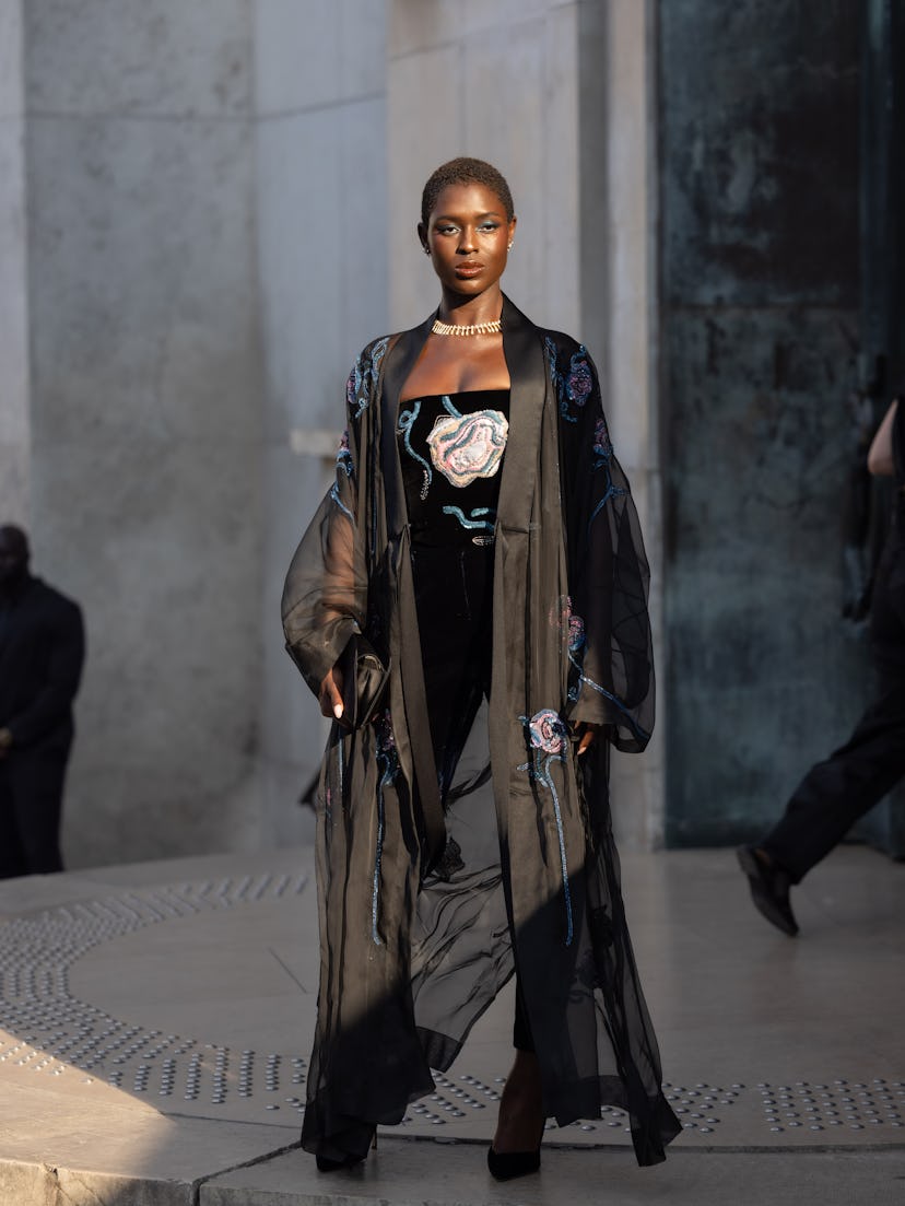 PARIS, FRANCE - JUNE 25: Jodie Turner-Smith attends the Giorgio Armani Prive Haute Couture Fall/Wint...