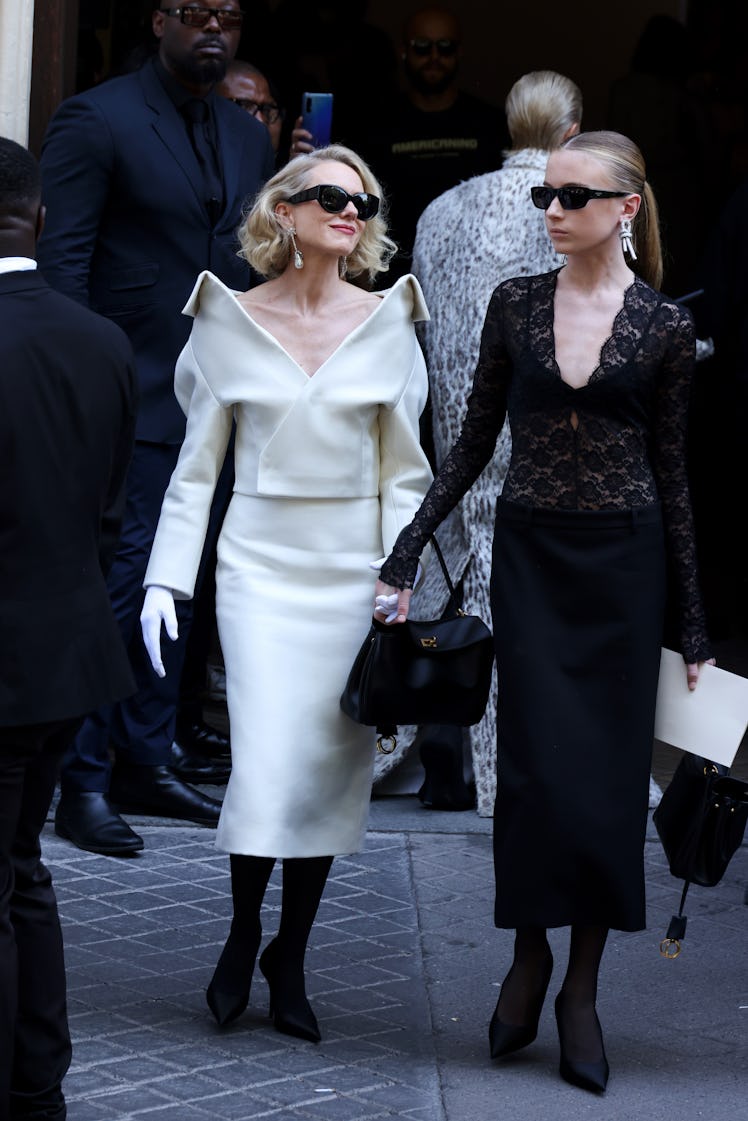 PARIS, FRANCE - JUNE 26: Naomi Watts and Kai Schreiber leave the Balenciaga Haute Couture Fall/Winte...