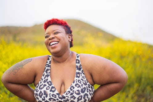 A beautiful, plus size, African American woman on vacation.