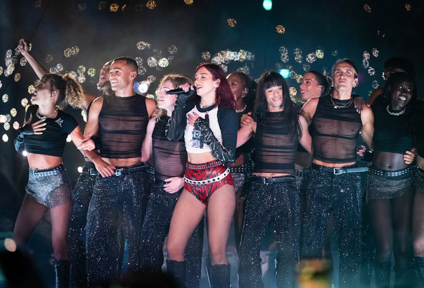 Dua Lipa wore sequin shorts at the Glastonbury Festiva.