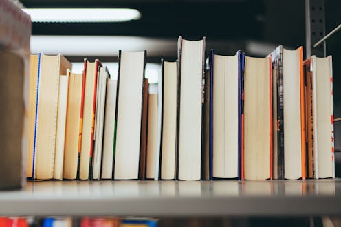 Close up of library books in a row