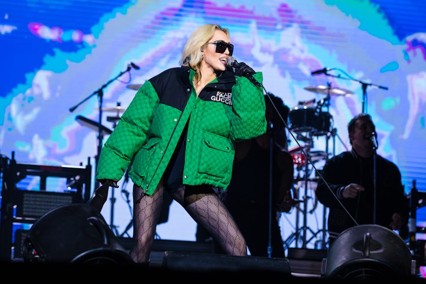 SAO PAULO, BRAZIL - MARCH 26: Miley Cyrus performs live on stage during day two of Lollapalooza Brazil...