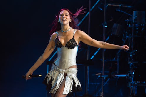 GLASTONBURY, ENGLAND - JUNE 28: Dua Lipa performs during day three of Glastonbury Festival 2024 at W...