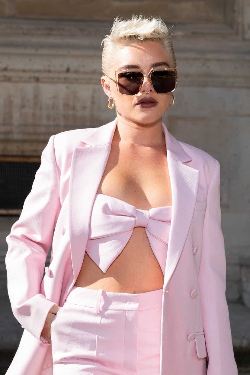 Florence Pugh with ribbon.
