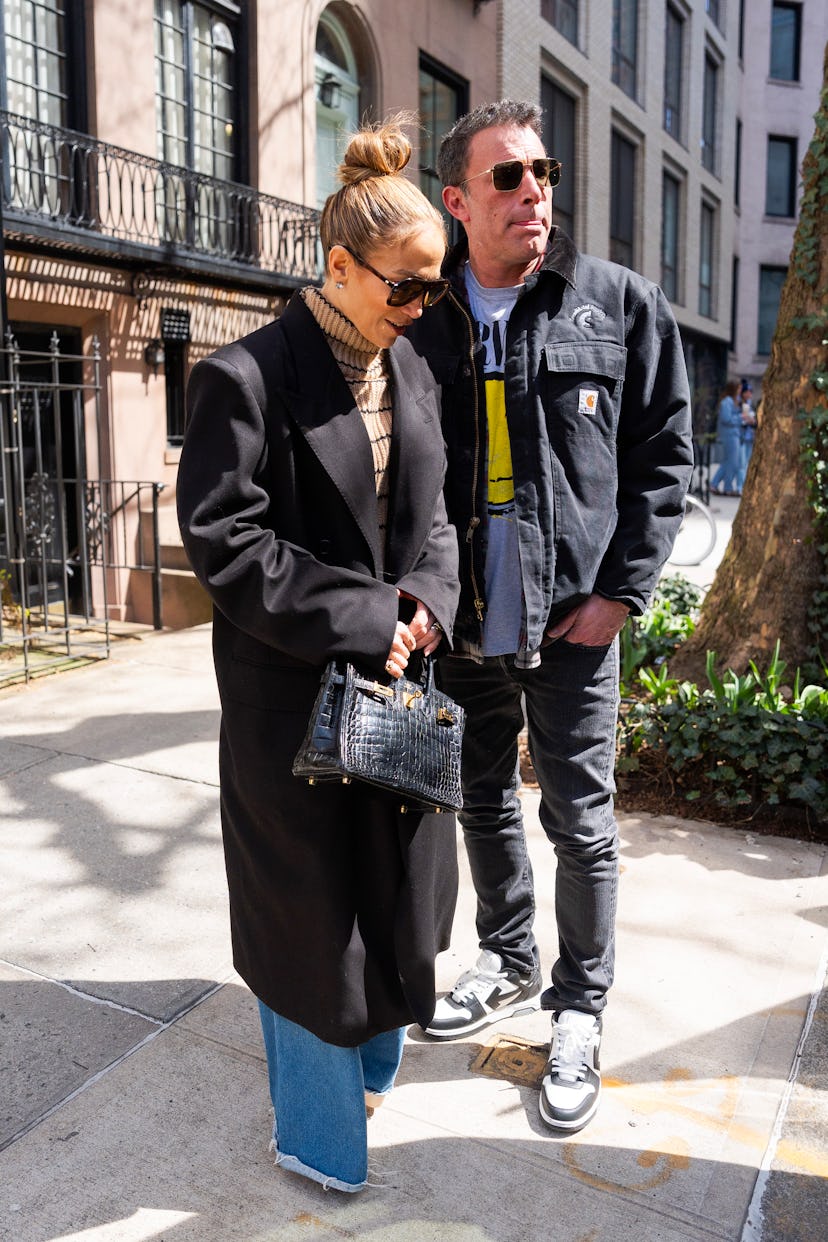 Jennifer Lopez (L) and Ben Affleck are seen in the Upper East Side on March 30, 2024 in New York Cit...