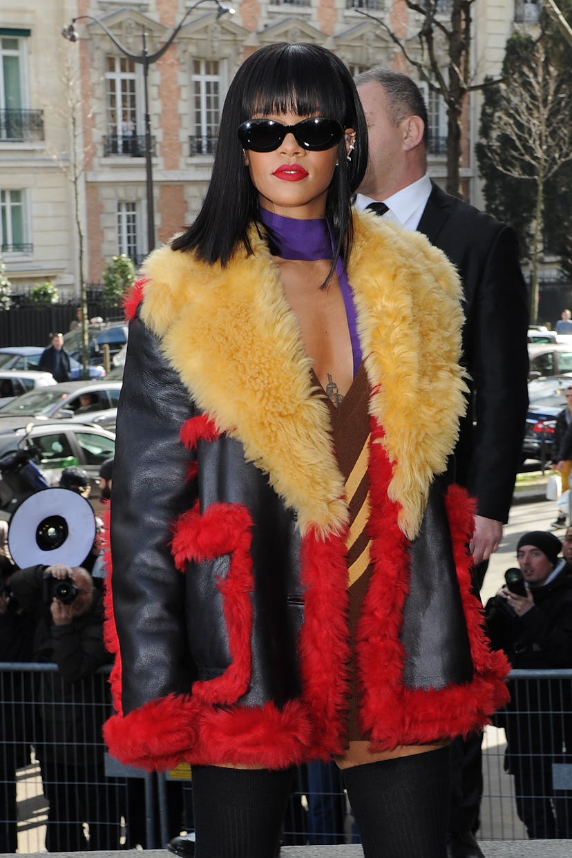 PARIS, FRANCE - MARCH 05:  Rihanna arrives at the Miu Miu show as part of the Paris Fashion Week Wom...