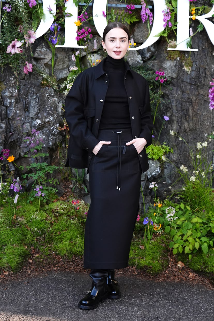 Lily Collins attends the Dior Cruise 2025 show at Drummond Castle, Perthshire. Picture date: Monday ...