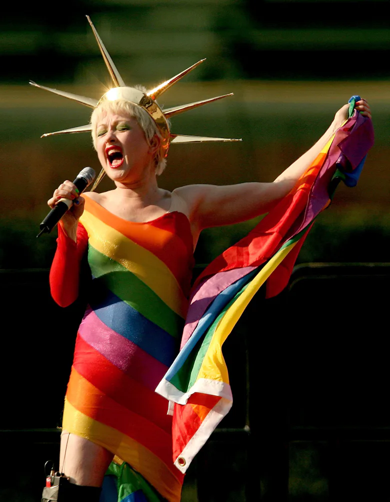 cyndi lauper red dress Cyndi Lauper