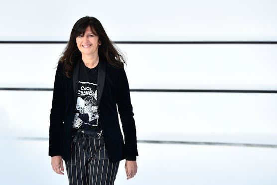 French fashion designer Virginie Viard for Chanel acknowledges teh audience at the end of the Women'...
