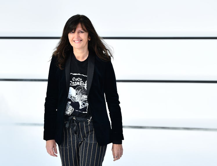 French fashion designer Virginie Viard for Chanel acknowledges teh audience at the end of the Women'...