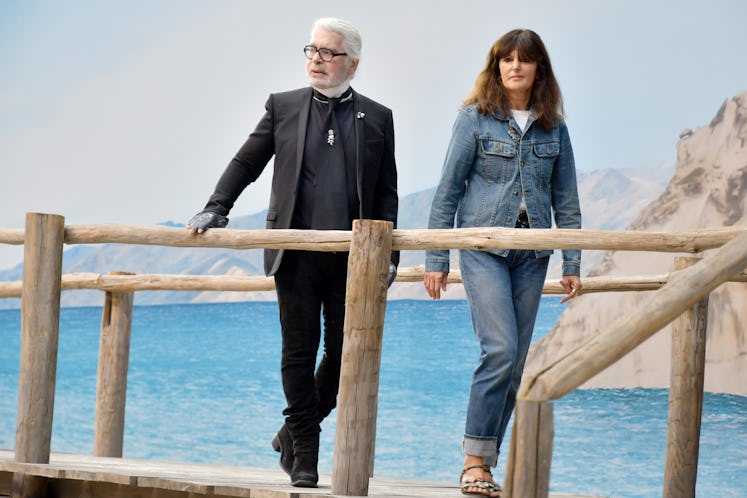 Karl Lagerfeld and Virginie Viard on the catwalk (Photo by Swan Gallet/WWD/Penske Media via Getty Im...