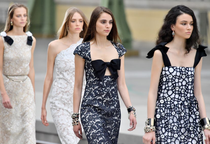 Models on the chanel cruise 2020 runway 