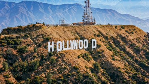 City Of Los Angeles, CA / USA - July 27, 2022: Aerial view of Hollywood sign on Mount Lee against mo...