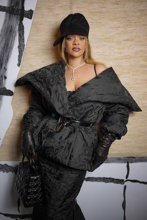 Rihanna black coat and belt