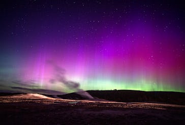 YELLOWSTONE NATIONAL PARK, WYOMING - MAY 12 The northern lights (aurora borealis) lights up the nort...