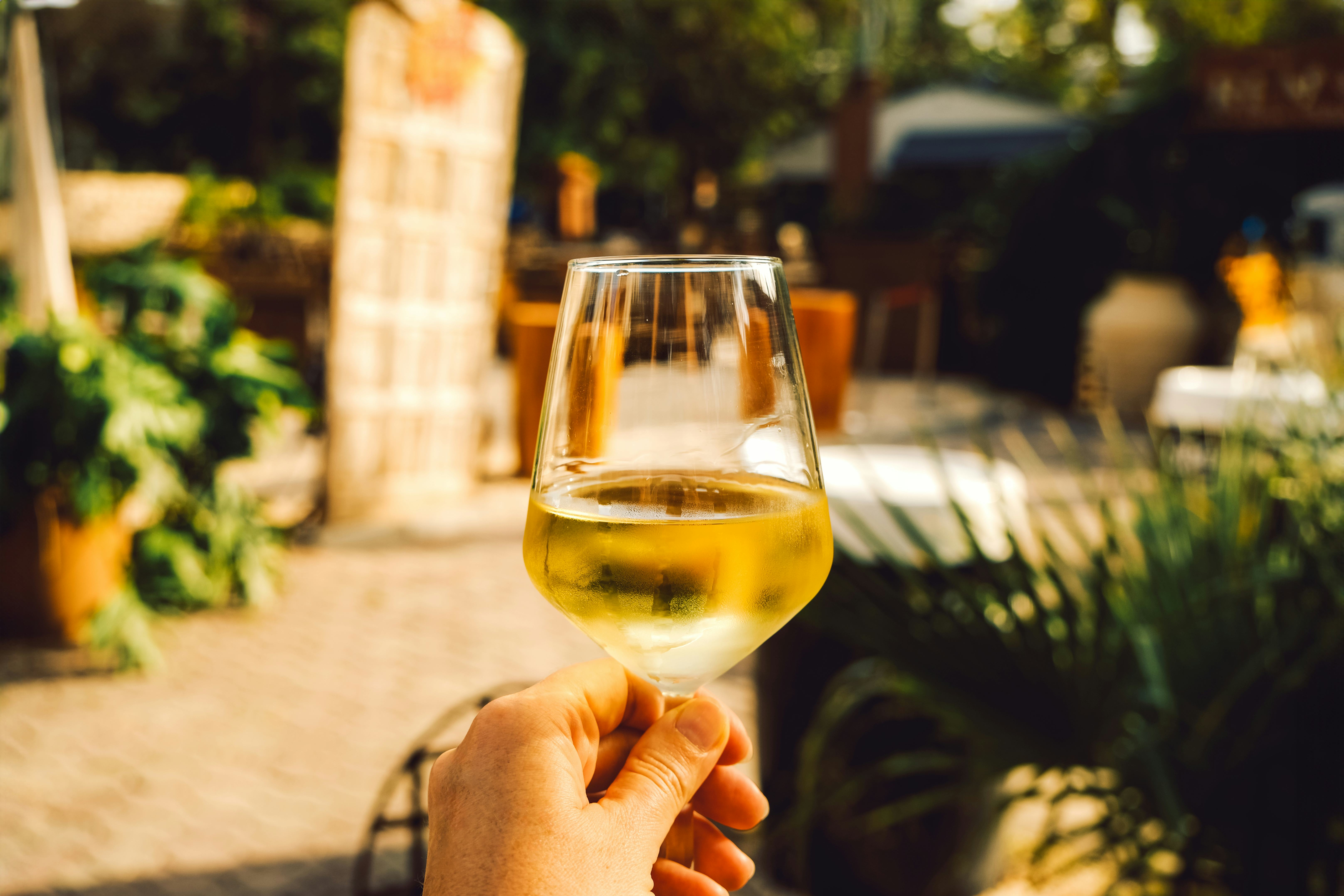 Wine glasses on the table.