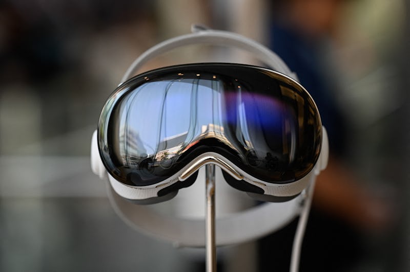 An Apple Vision Pro mixed-reality headset is displayed during the product's launch at the Apple Stor...