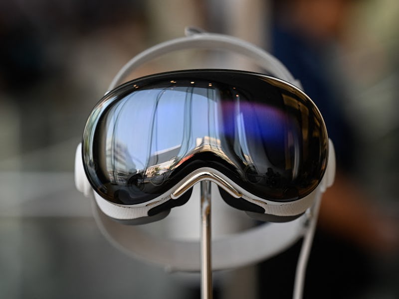 An Apple Vision Pro mixed-reality headset is displayed during the product's launch at the Apple Stor...