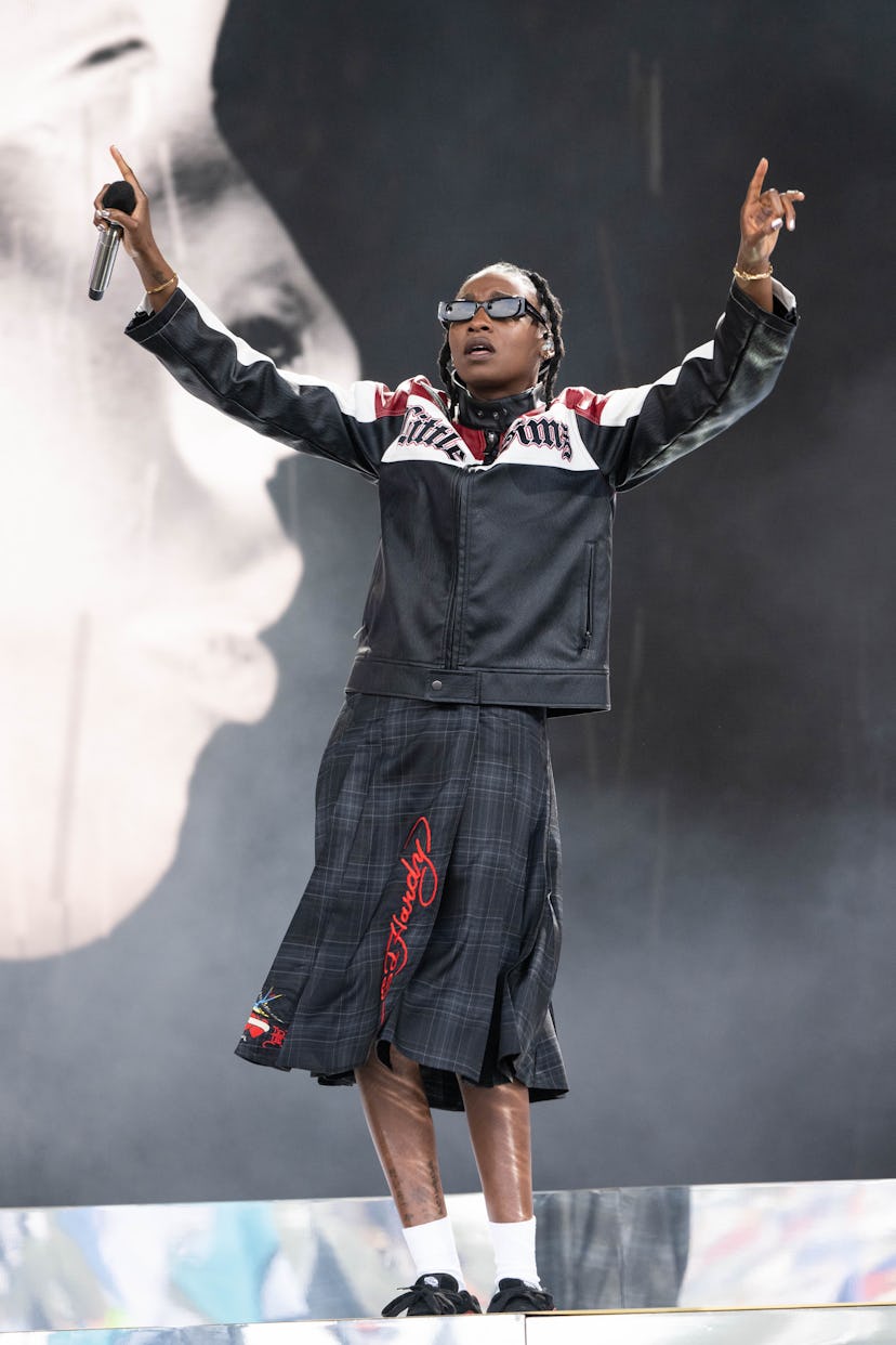 GLASTONBURY, ENGLAND - JUNE 29: Little Simz performs on The Pyramid Stage during day four of Glaston...