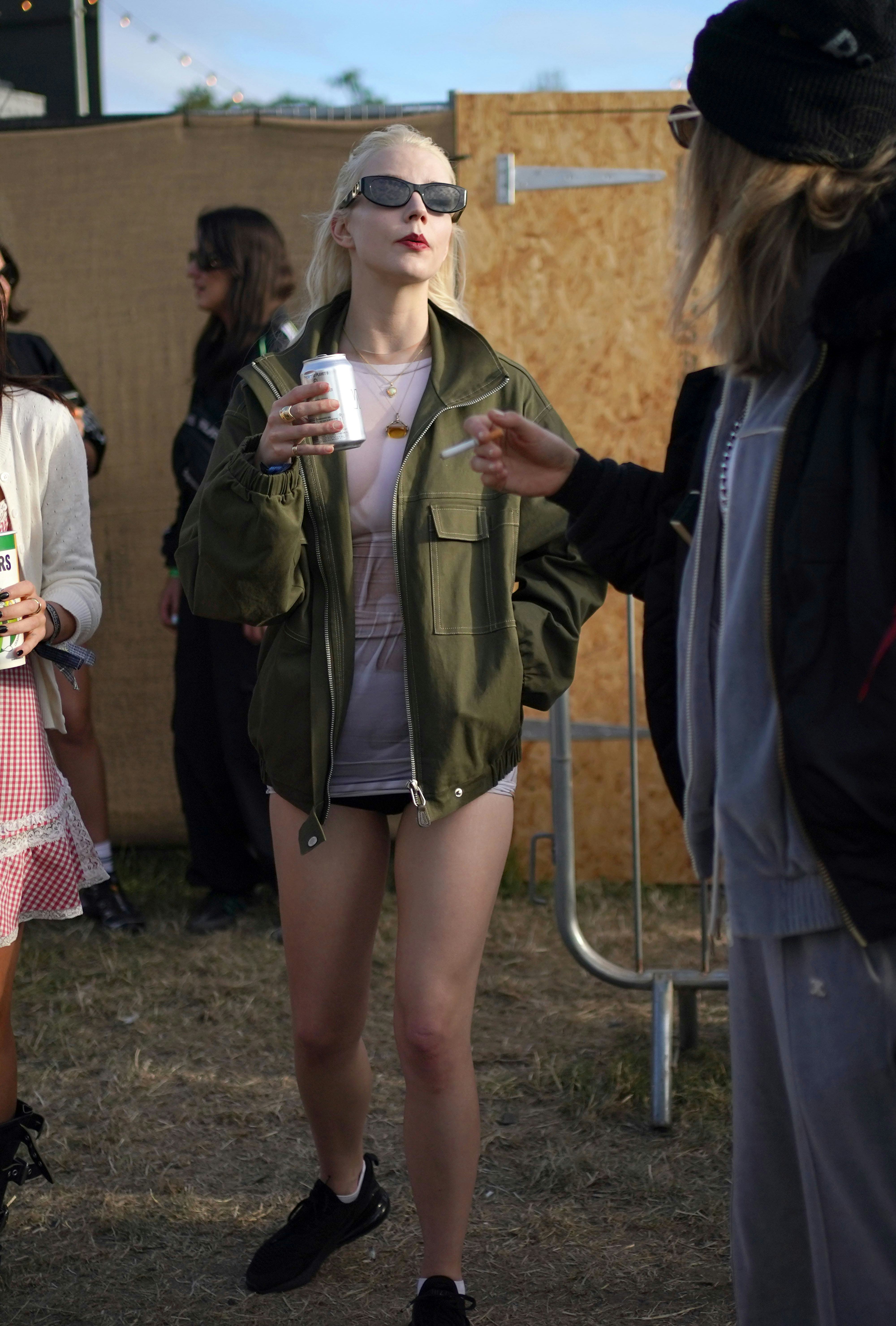 Anya Taylor-Joy backstage at the Glastonbury Festival at Worthy Farm in Somerset.