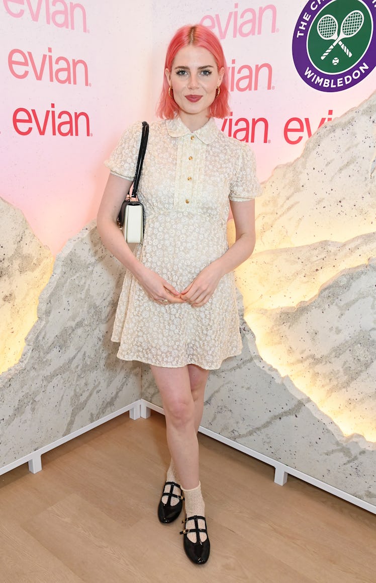 Lucy Boynton poses in the evian 'Mountain Of Youth' VIP suite
