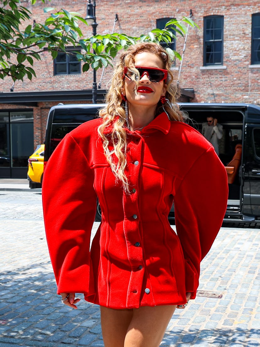 NEW YORK, NY - JULY 09: Rita Ora is seen outside the Gansevoort Hotel on July 09, 2024 in New York C...