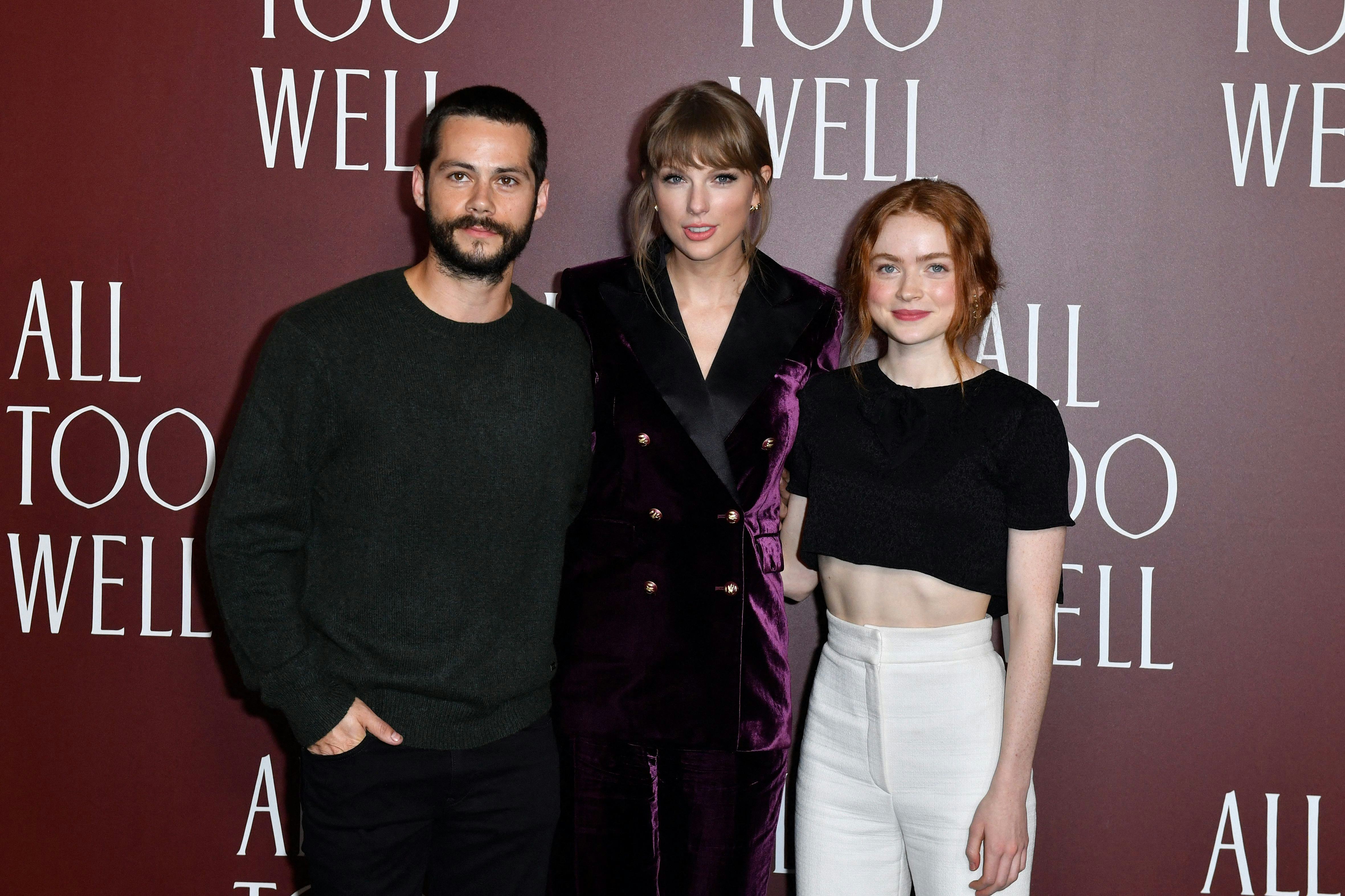 Dylan O&rsquo;Brien and Sadie Sink, the cast of Taylor Swift&rsquo;s &ldquo;All Too Well&rdquo; music video, with the singer&hellip;