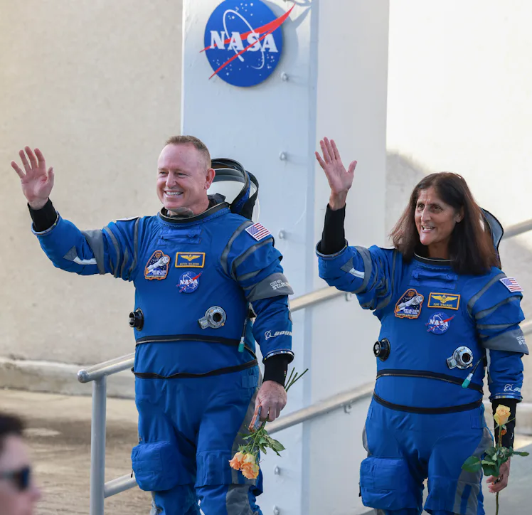 CAPE CANAVERAL, FLORIDA - JUNE 05: NASA’s Boeing Crew Flight Test Commander Butch Wilmore (L) and P...