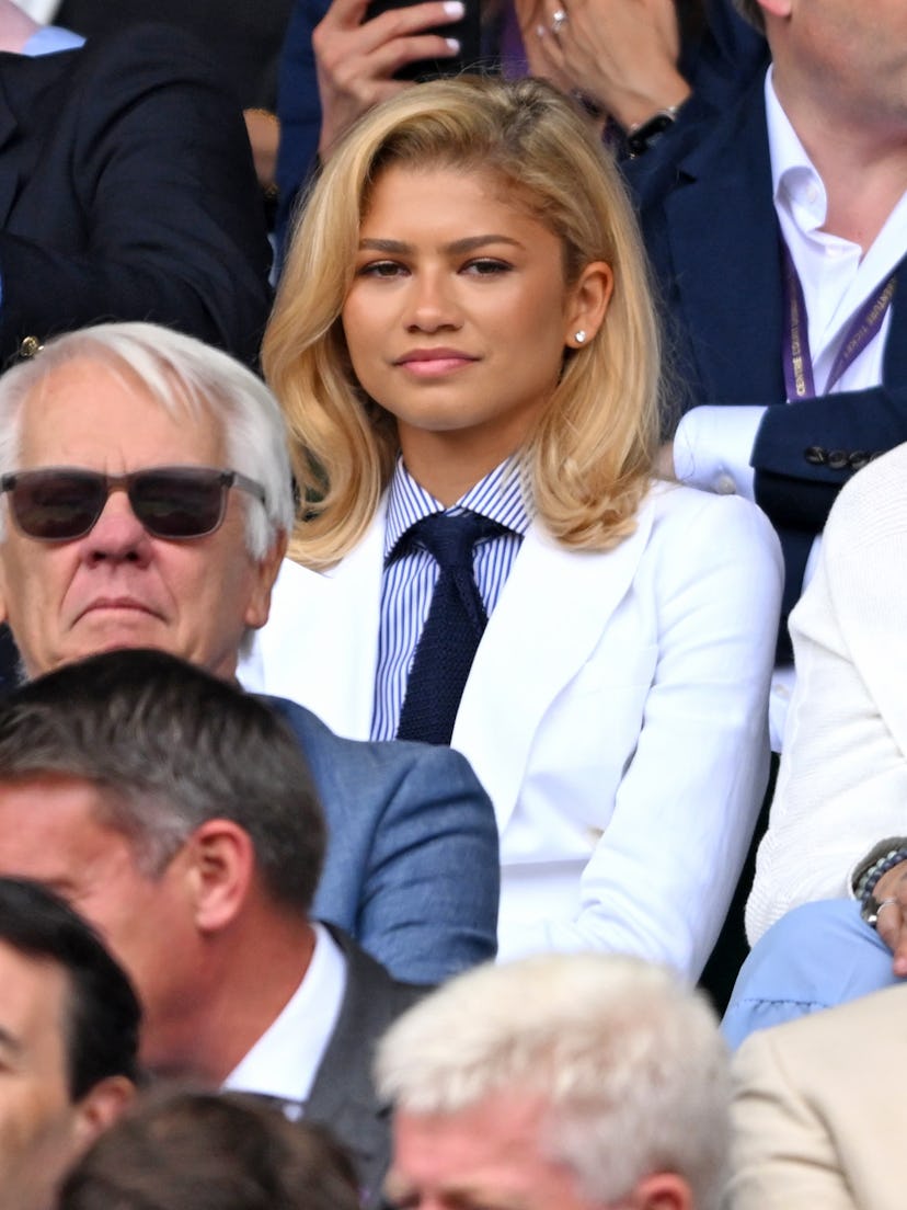 LONDON, ENGLAND - JULY 14: Zendaya, wearing Ralph Lauren, court-side of Centre Court during the men'...