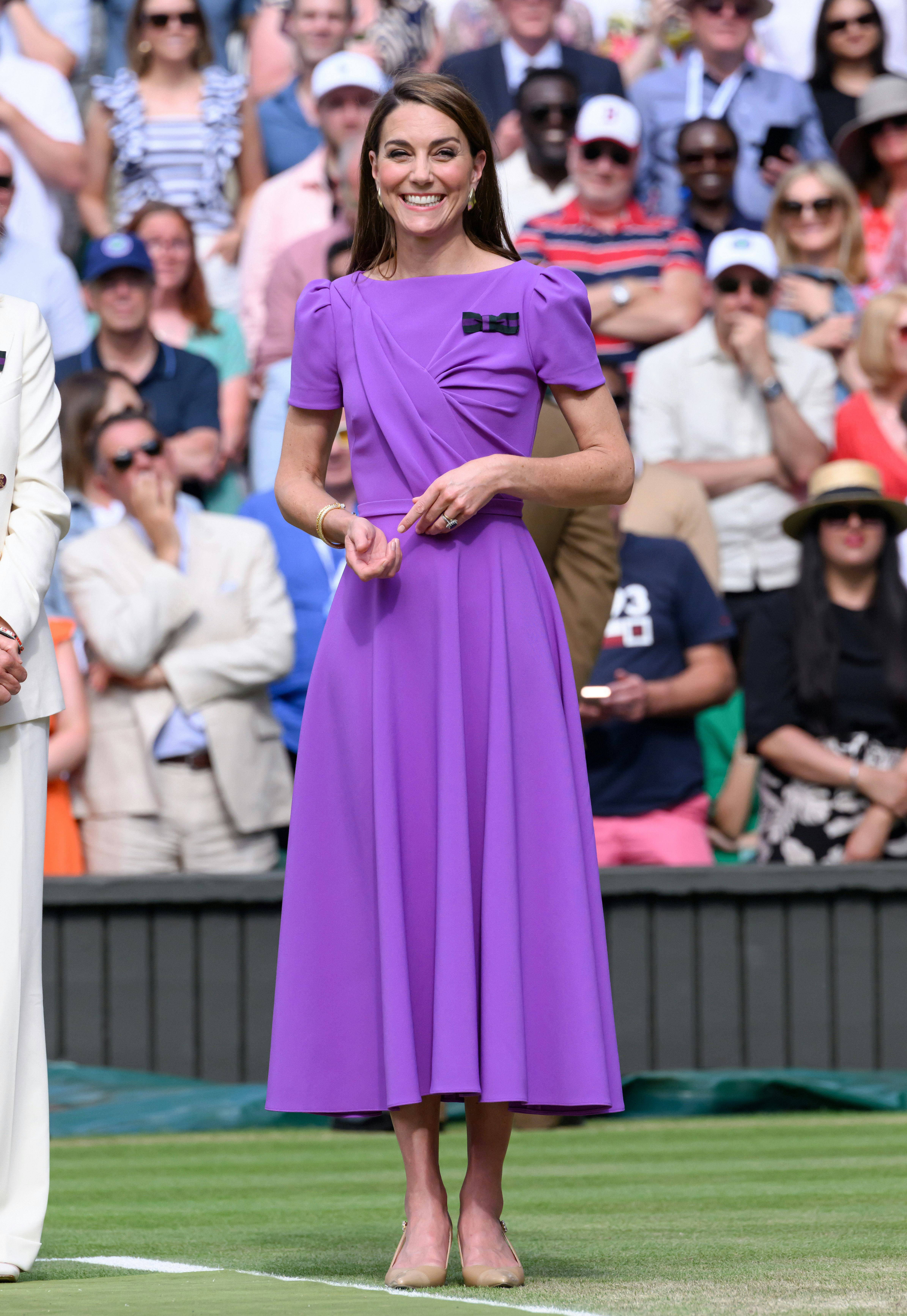 Kate Middleton s Bright Purple Midi Dress Stood Out In The Wimbledon Stands