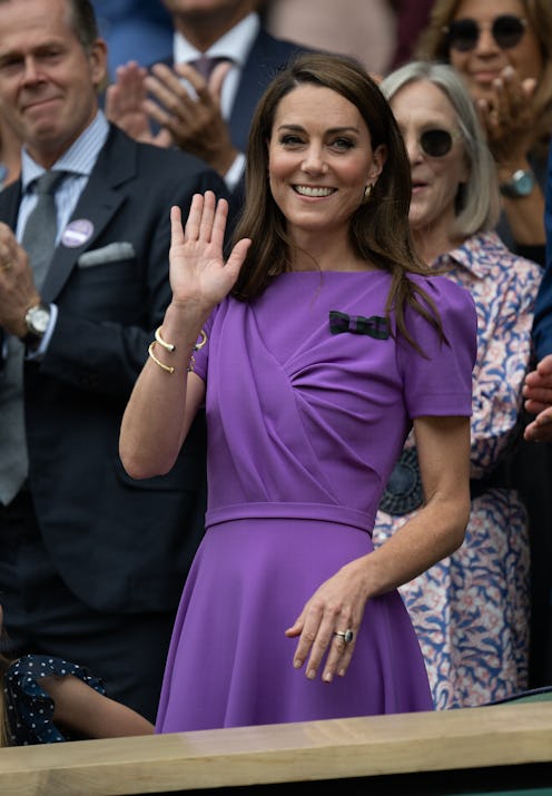 Kate Middleton wore a lilac dress during a public appearance at Wimbledon 2024.