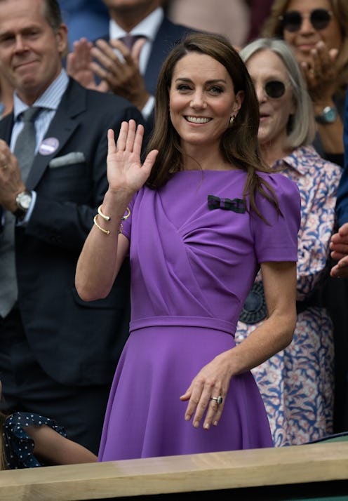 Kate Middleton wore a lilac dress during a public appearance at Wimbledon 2024.