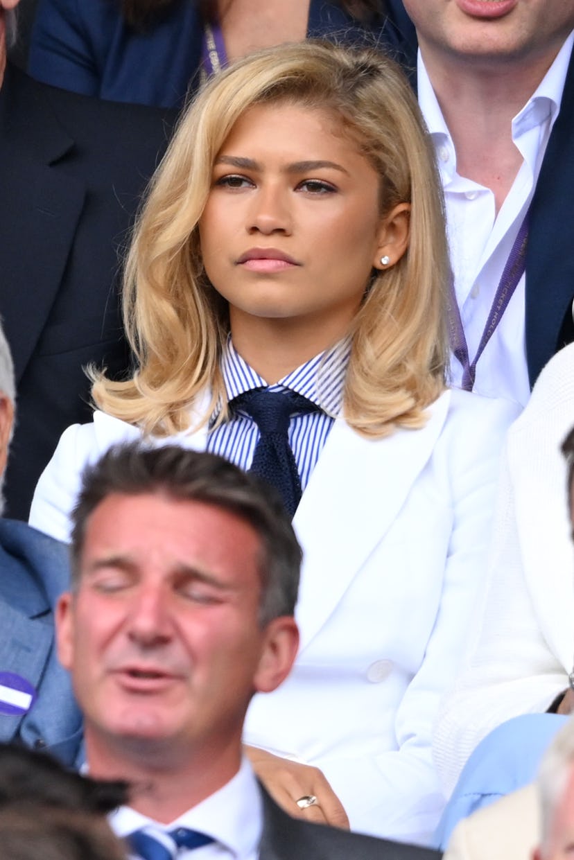 LONDON, ENGLAND - JULY 14: Zendaya, wearing Ralph Lauren, court-side of Centre Court during the men'...