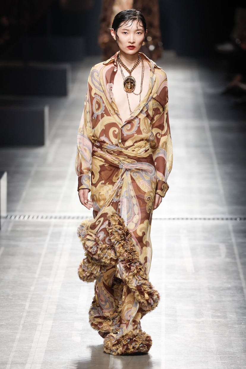 A model walks the runway during the Etro Ready to Wear Fall/Winter 2024-2025 fashion show as part of...