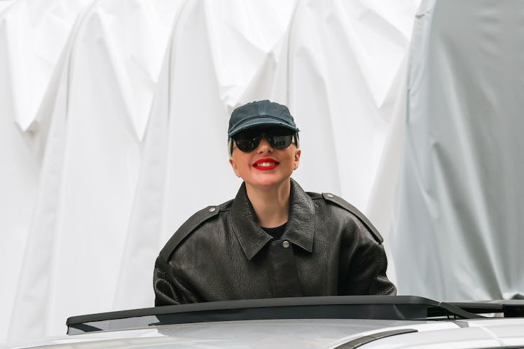 Lady Gaga is seen waving to fans on July 22, 2024 in Paris, France.