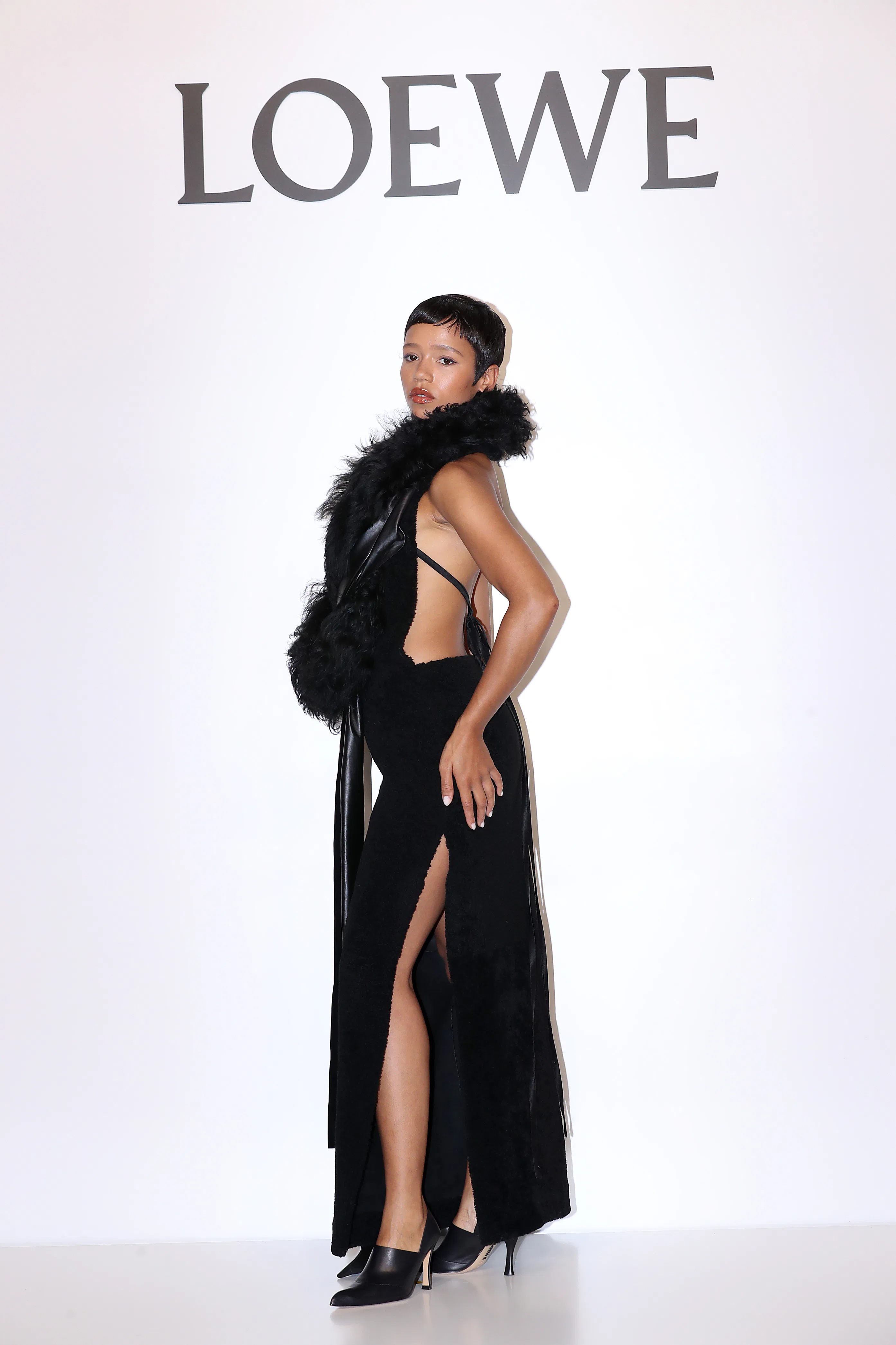loewe black dress Scarf asymmetric satin halterneck gown - black