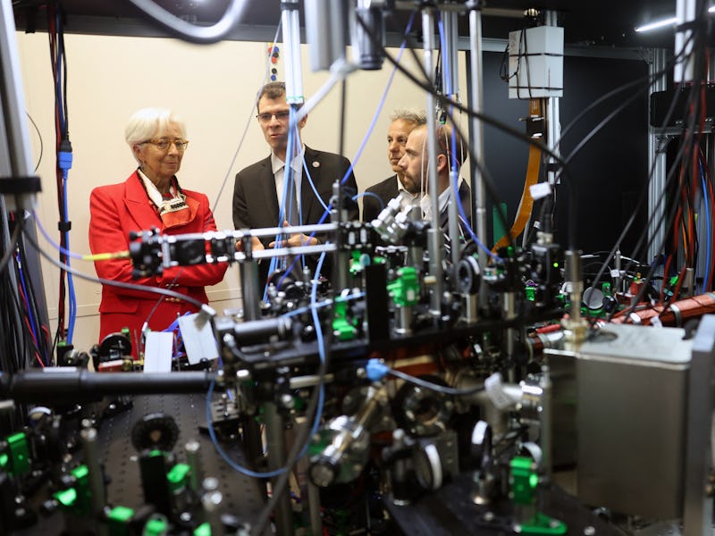 The President of the European Central Bank (ECB) Christine Lagarde (L) and CEO and founder Georges-O...