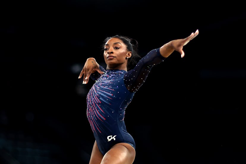 PARIS, FRANCE - JULY 25: Simone Biles of Team United States practices during a Gymnastics training s…