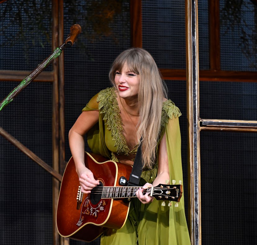 Taylor Swift performing on the Eras Tour. the Victoria & Albert Museum in London is honoring her car...