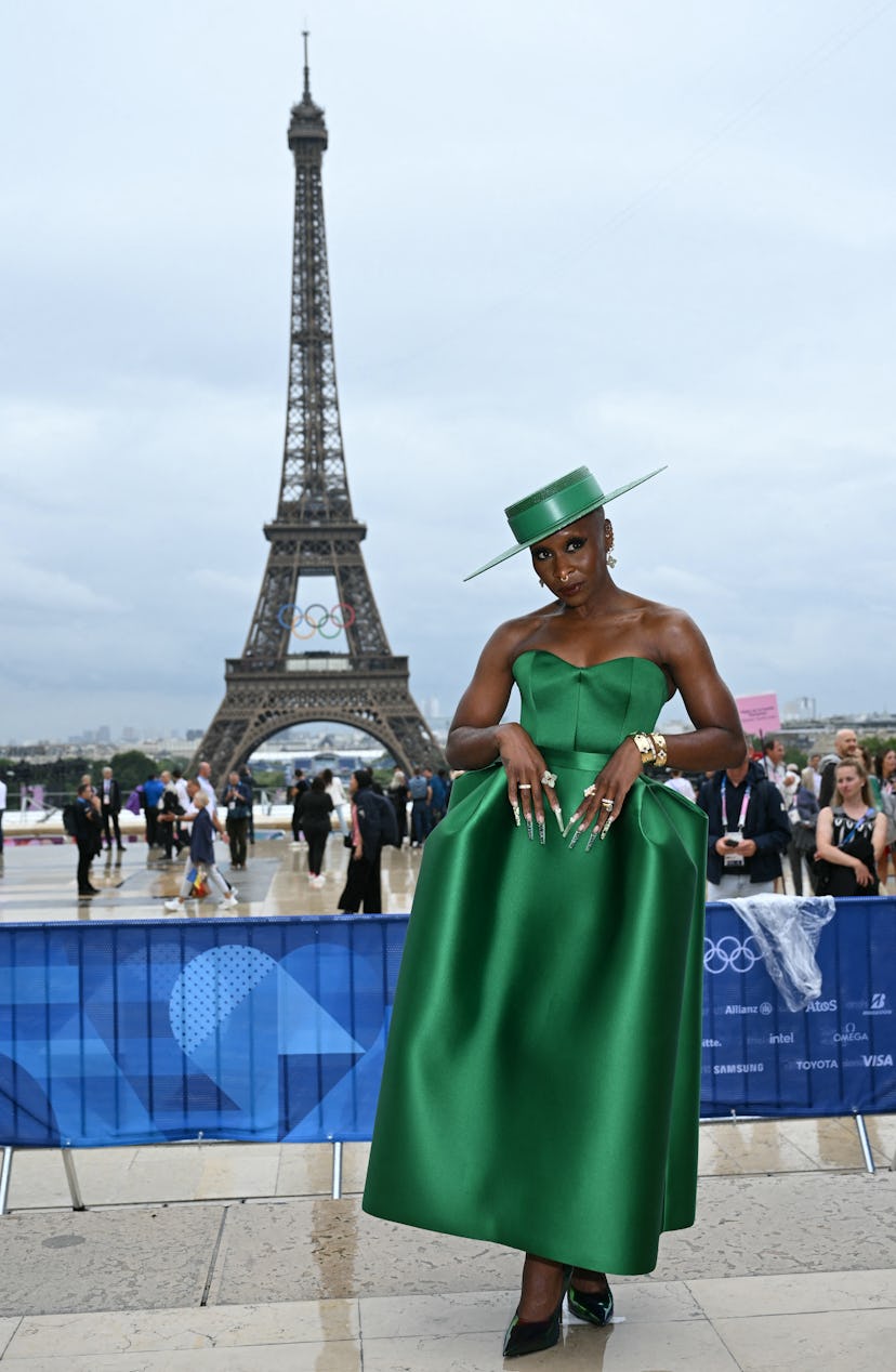 British actress and singer Cynthia Erivo arrives ahead of the opening ceremony of the Paris 2024 Oly...