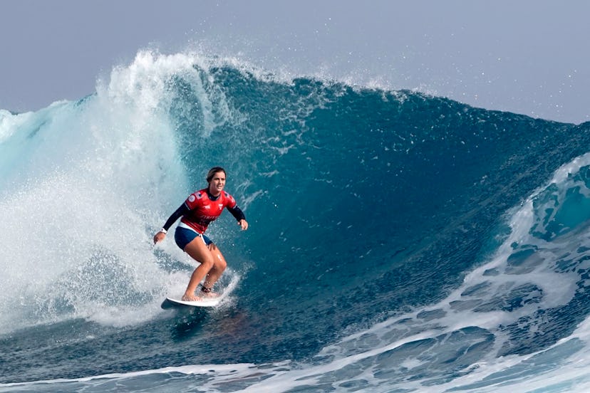 USA’s surfer Caroline Marks rides a wave during the women’s final in the World Surf League.