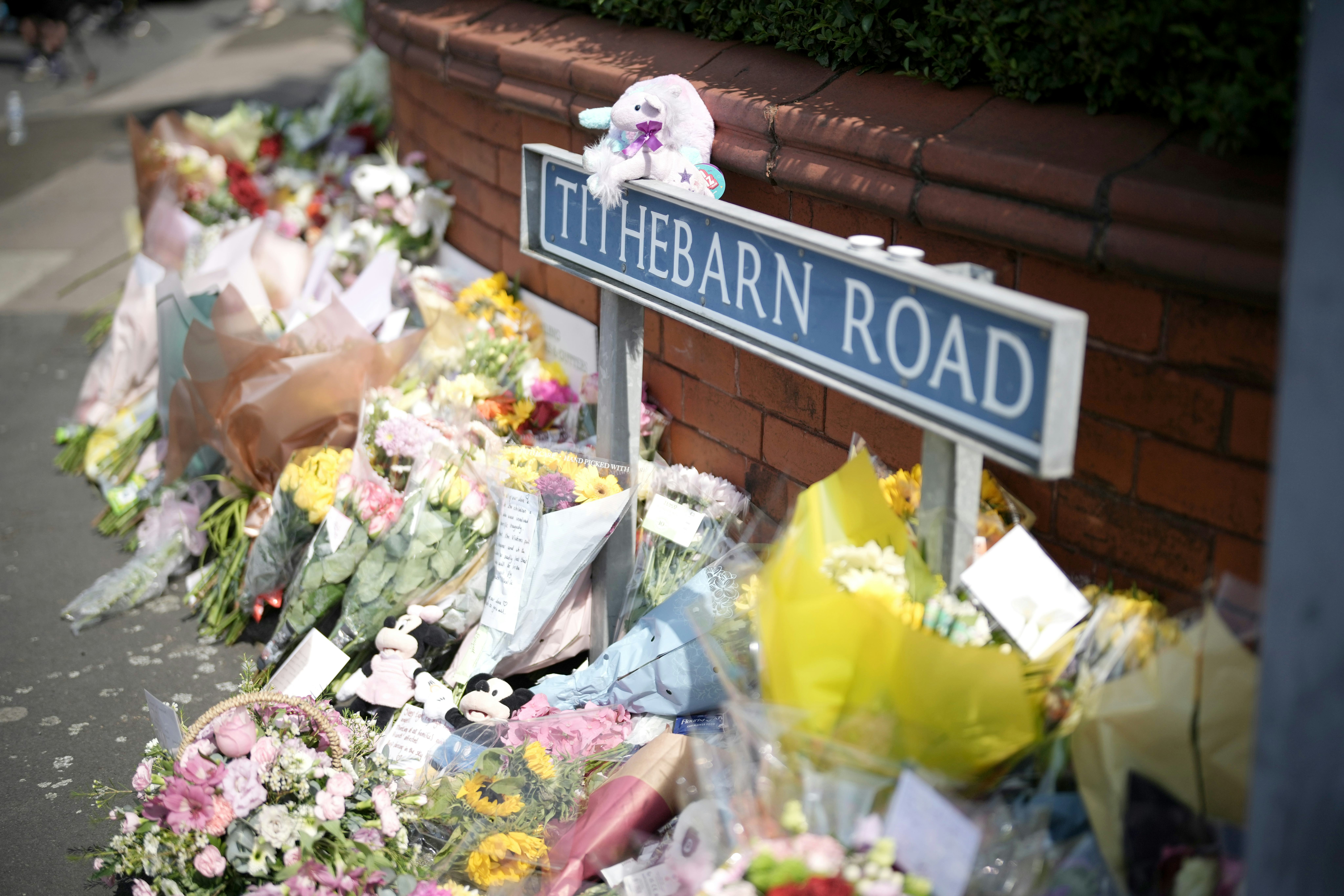 Tributes to the victims are left by wellwishers on July 30, 2024 in Southport, England.