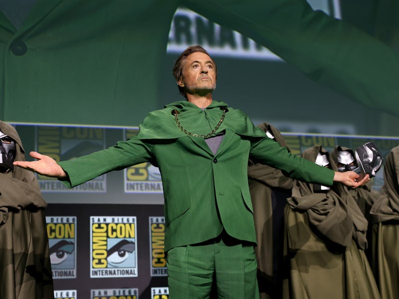 SAN DIEGO, CALIFORNIA - JULY 27: Robert Downey Jr. speaks onstage during the Marvel Studios Panel in...