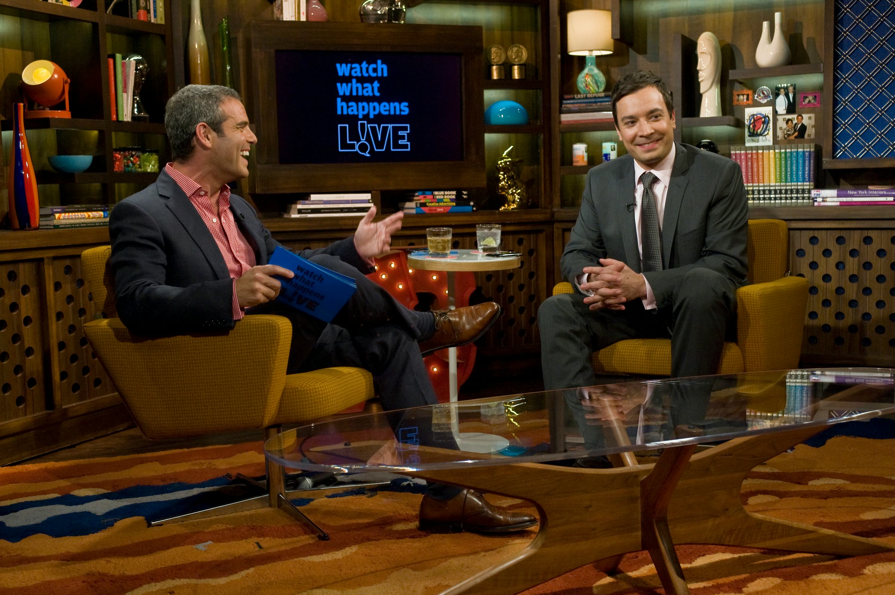 WATCH WHAT HAPPENS LIVE &ndash; Episode 112 &ndash; Pictured: (l-r) Andy Cohen, Jimmy Fallon &ndash; (Photo by: Dav&hellip;