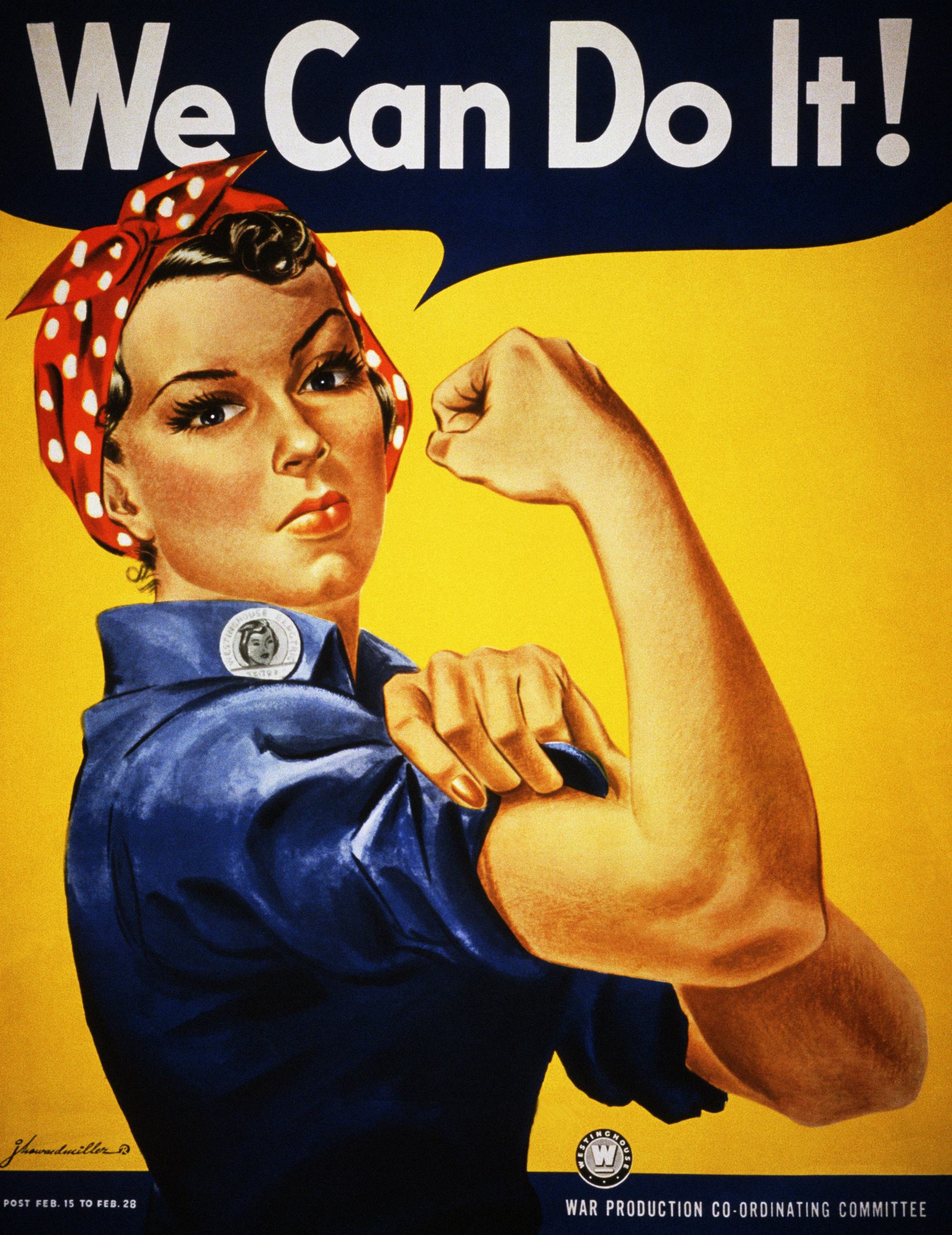 A World War II color poster depicting &ldquo;Rosie the Riveter&rdquo; encourages American women to show their st&hellip;