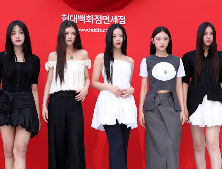 Minji, Danielle, Hanni, Haerin and Lee Hye-In aka Hyein of girl group NewJeans attend the Hyundai De...