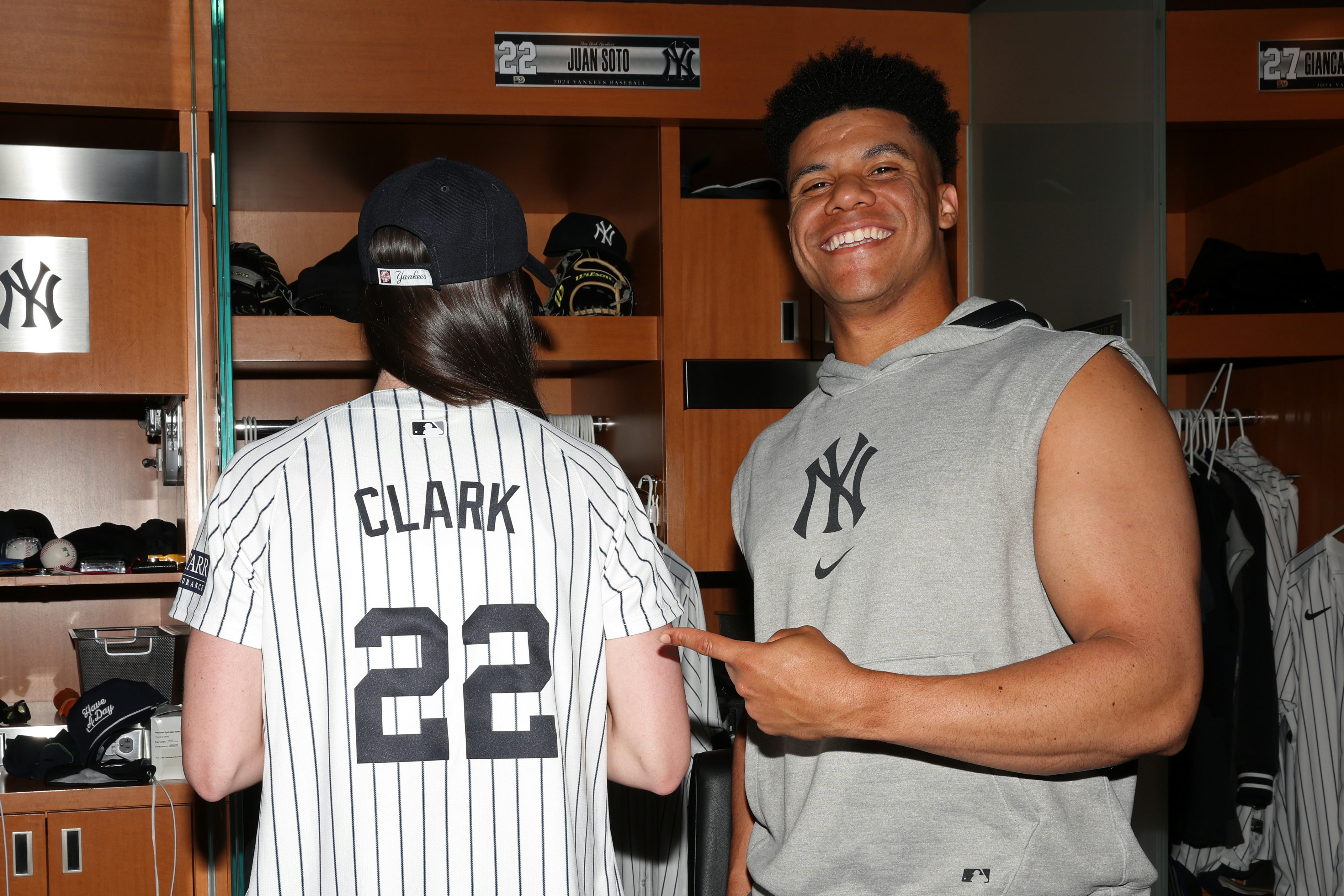 Caitlin Clark of the Indiana Fever and Juan Soto #22 of the New York Yankees pose for a photo before&hellip;