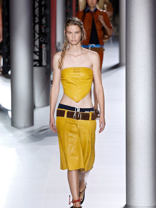 A model walks the runway during the Miu Miu Womenswear Spring/Summer 2024 show as part of Paris Fash…