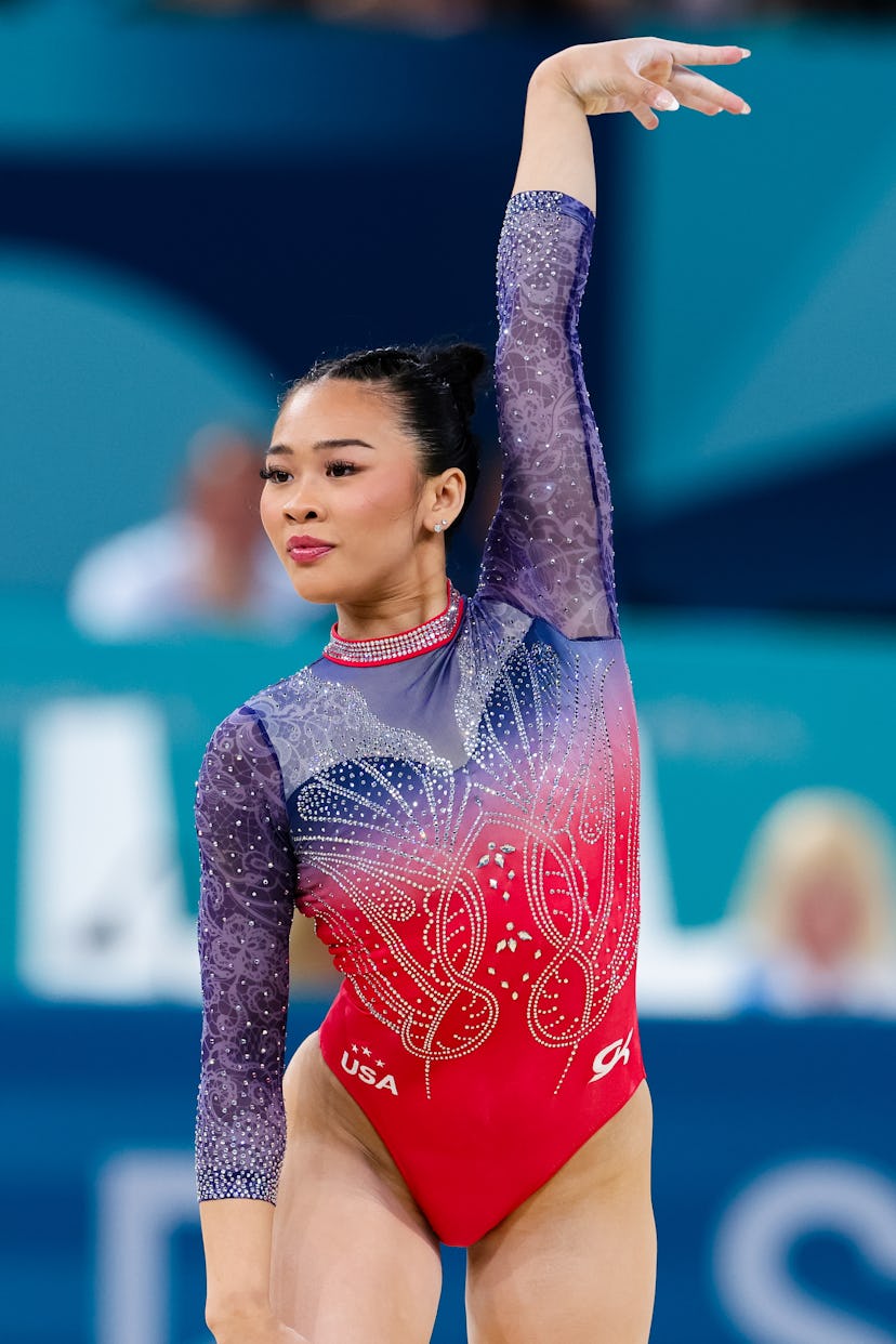 PARIS, FRANCE - AUGUST 01: Sunisa Lee of USA performing on the Floor Exercise during the Paris 2024 ...