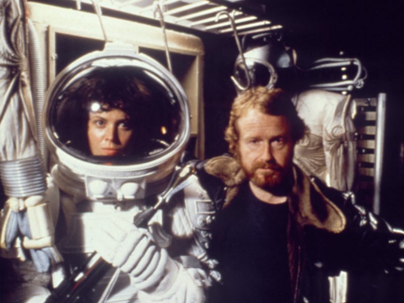 American actress Sigourney Weaver with director Ridley Scott on the set of his movie Alien. (Photo b...